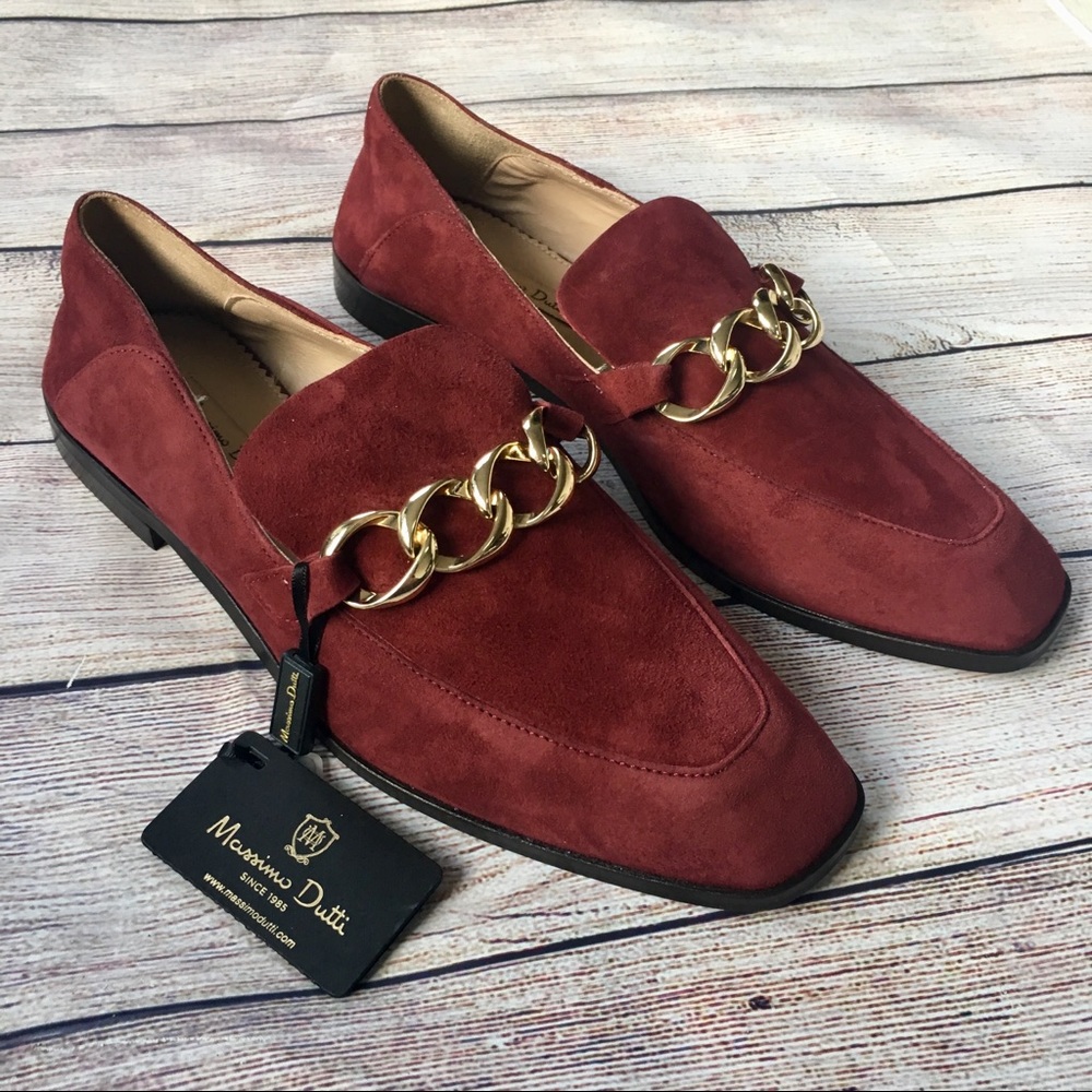 NWT Massimo Dutti Burgundy Suede Loafers